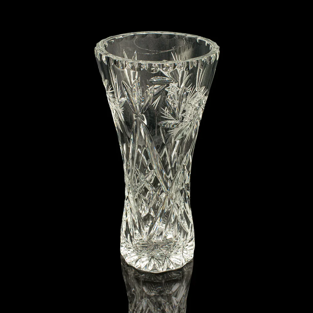 Vintage Crystal Flower Vase, English, Cut Glass, Bouquet, Sleeve, Circa 1940