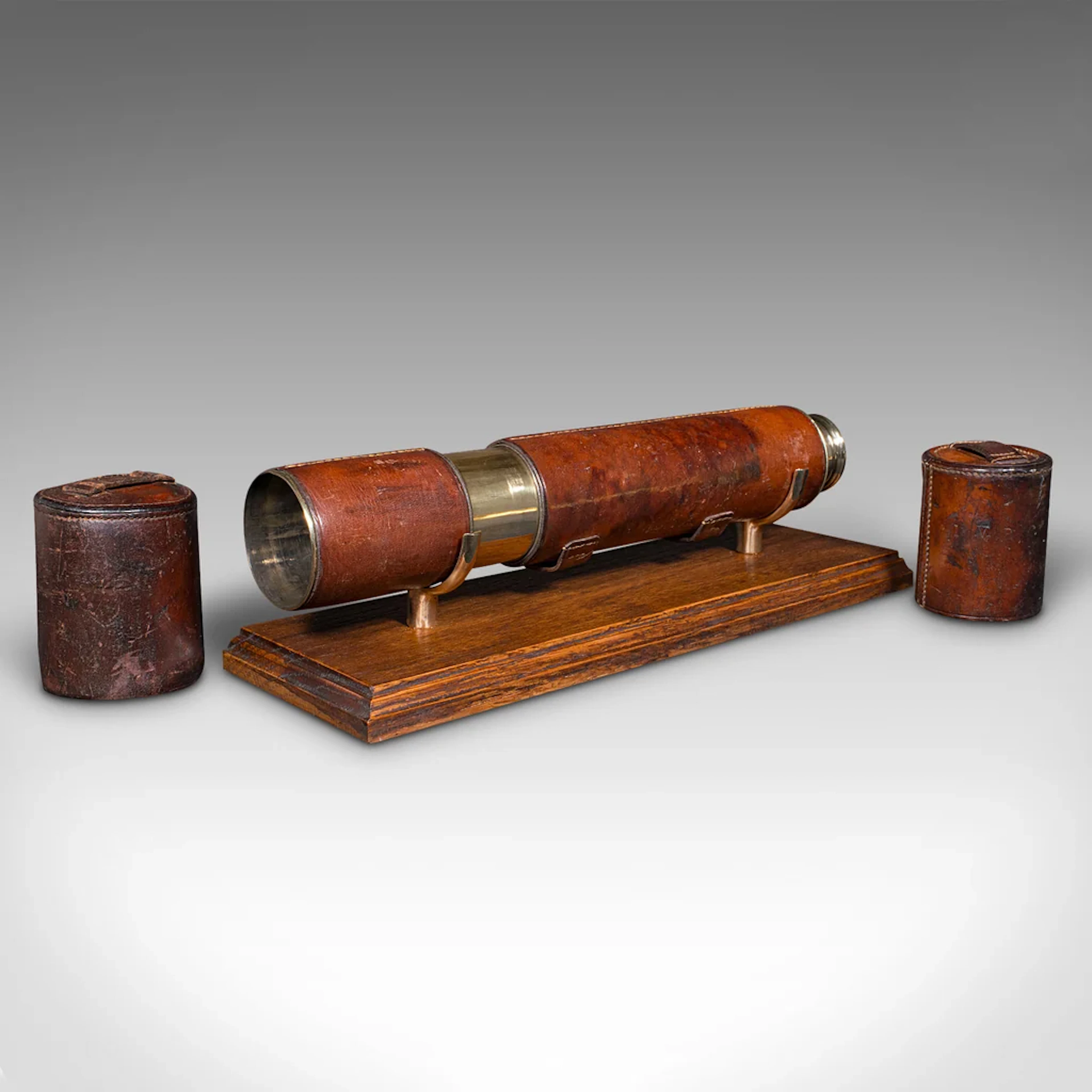 Antique 3 Draw Telescope, English Brass, Leather, Newton & Co, Victorian