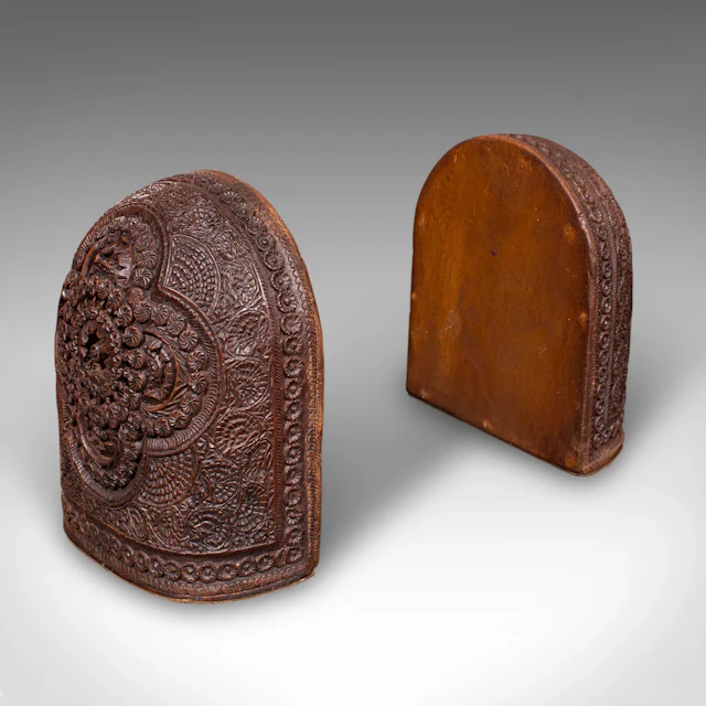 Pair of Antique Ornate Bookends, Anglo-Indian Beech, Book Rests, Victorian