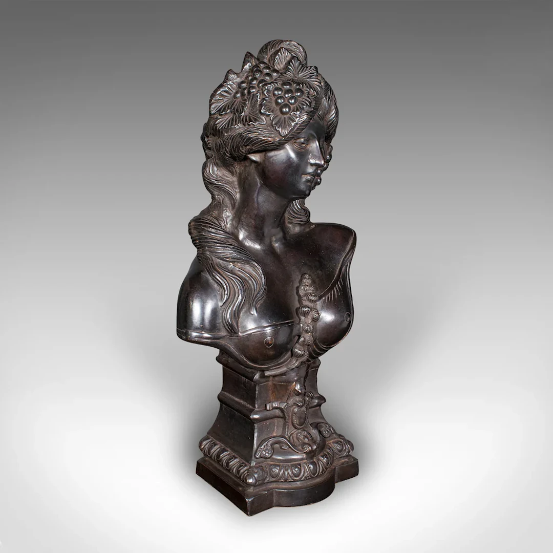 Heavy Vintage Bohemian Female Bust, Continental, Bronze, After Art