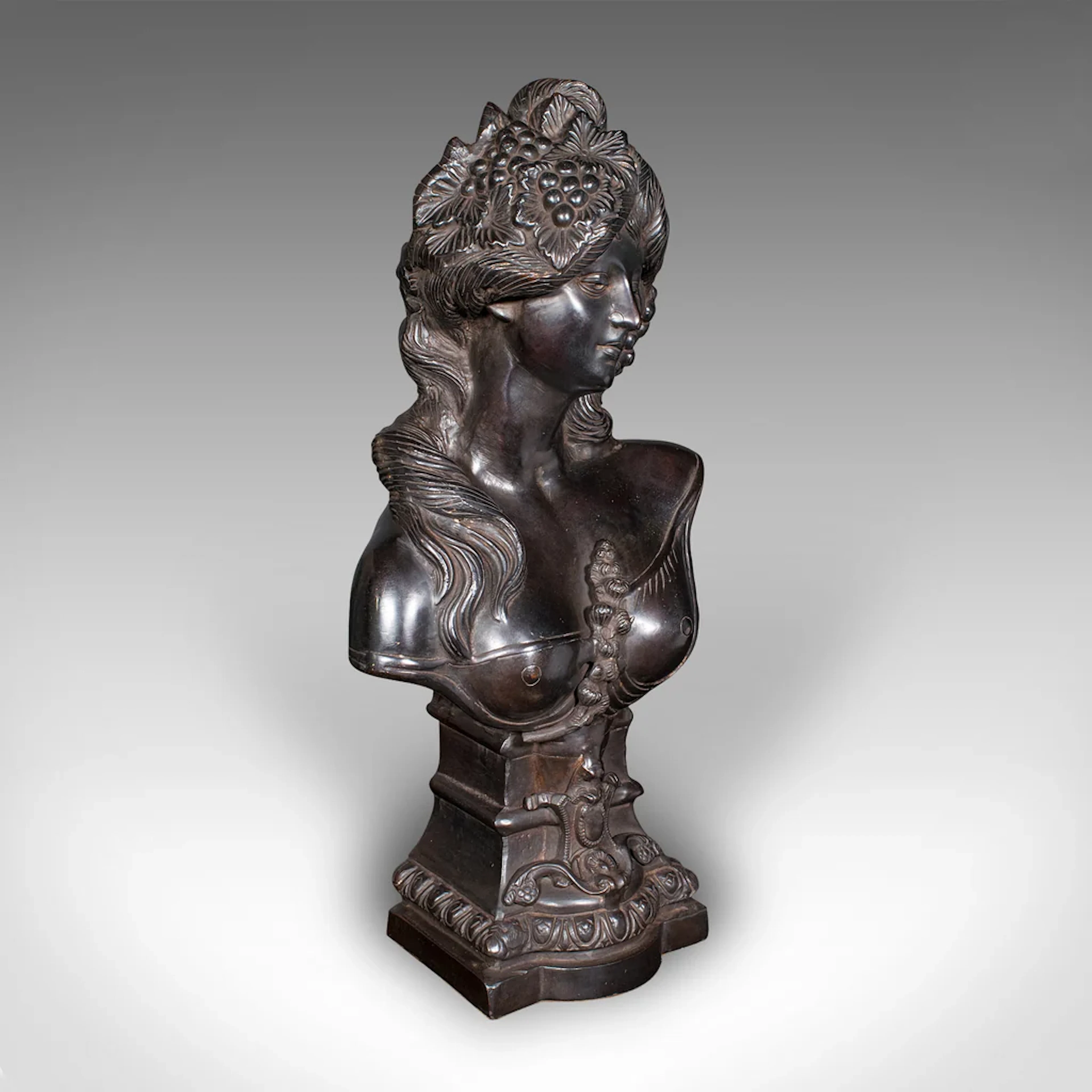 Heavy Vintage Bohemian Female Bust, Continental, Bronze, After Art