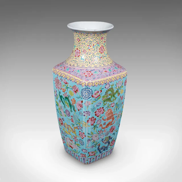 Vintage Famille Rose Display Vase, Oriental, Ceramic, Flower Urn