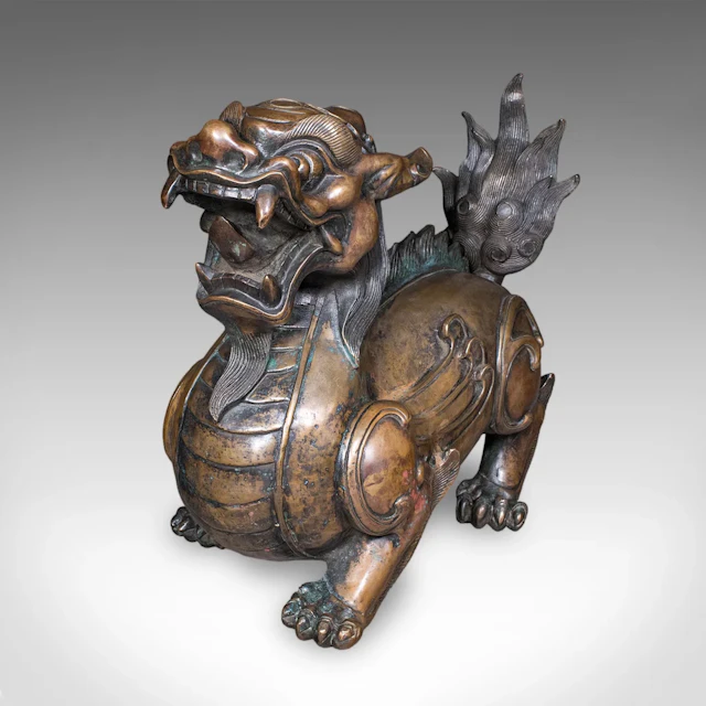 Large Vintage Pixiu Statue, Oriental, Bronze, Mythological, Figure, Feng Shui