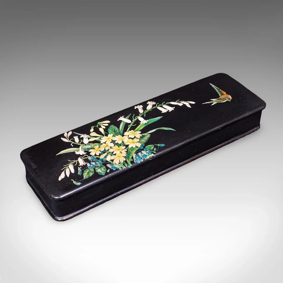 Vintage Japanned Pen Box, Japanese, Lacquer, Calligrapher's Quill