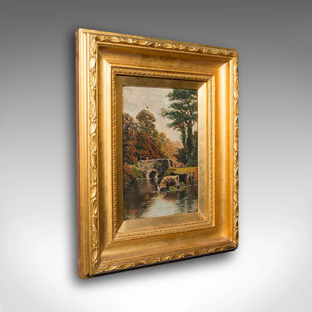 Antique River Landscape Painting, English School, Art, Oil on Canvas, Edwardian