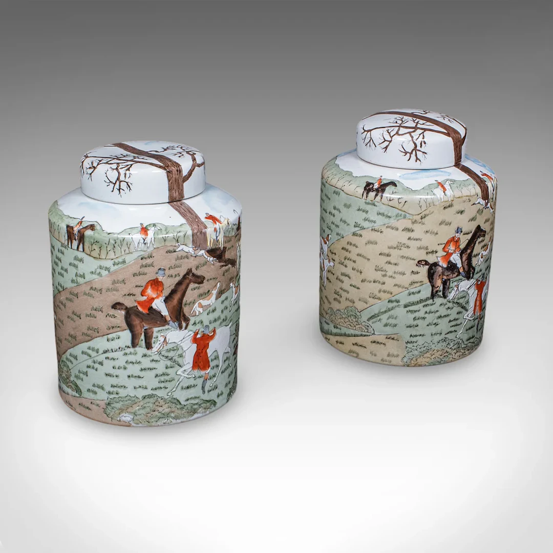 Pair of Vintage Huntsman Biscuit Barrels, Oriental, Ceramic, Kitchen