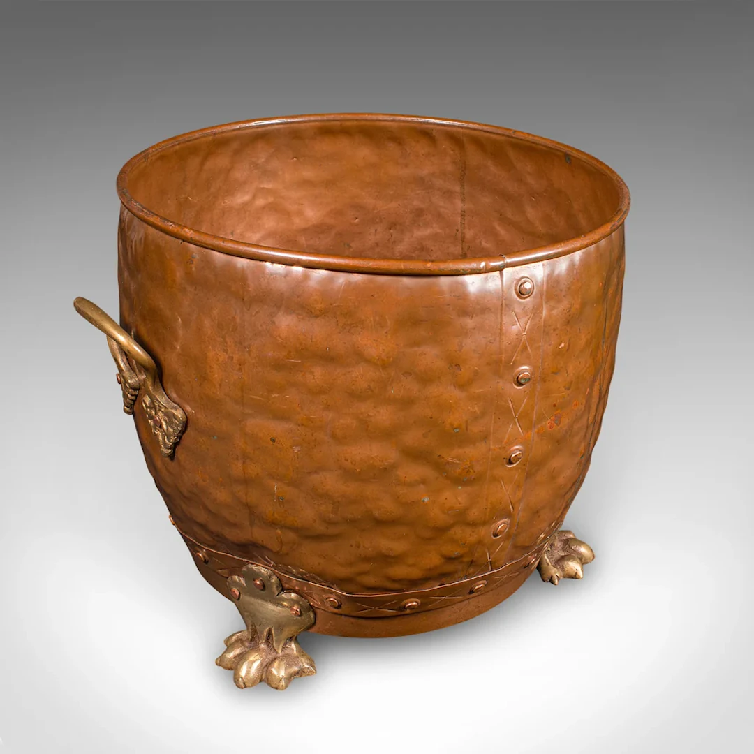 Antique Fireside Store, English, Handbeaten Copper, Coal Bin, Victorian, C.1900