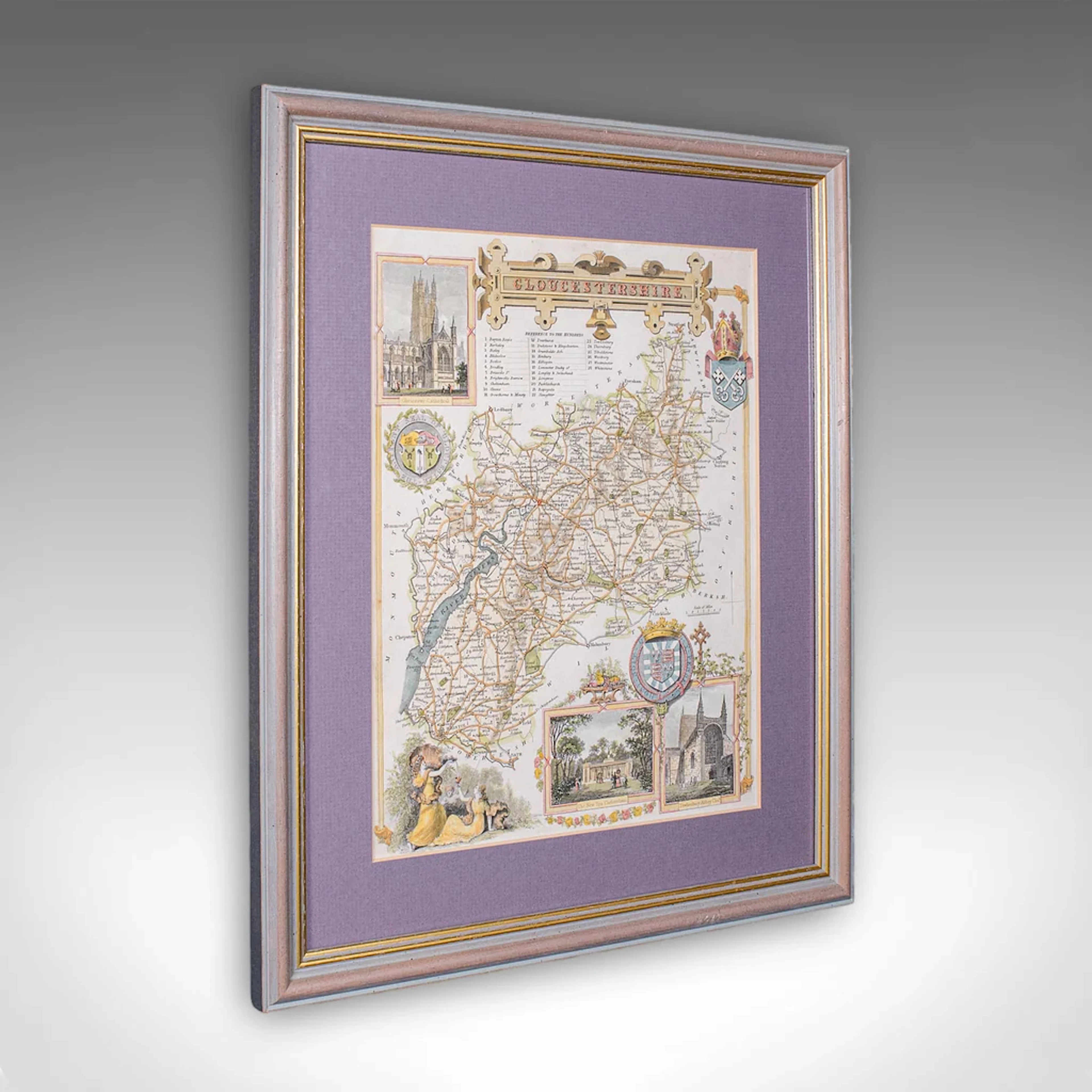 Antique County Map, Gloucestershire, English, Framed, Thomas Moule, Victorian