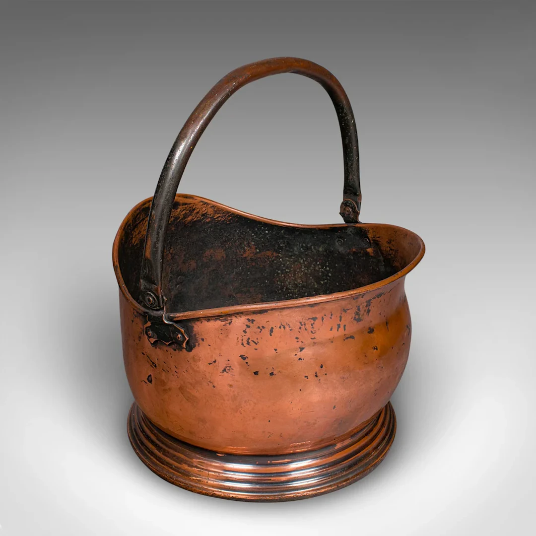 Vintage Regimental Mess Coal Bucket, English, Copper, Fireside Helmet Scuttle
