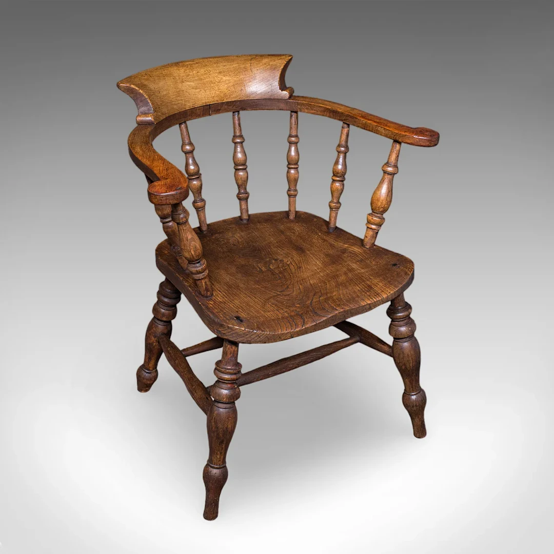 Antique Smoker's Bow Chair, English, Country House Elbow Seat, Edwardian, 1904
