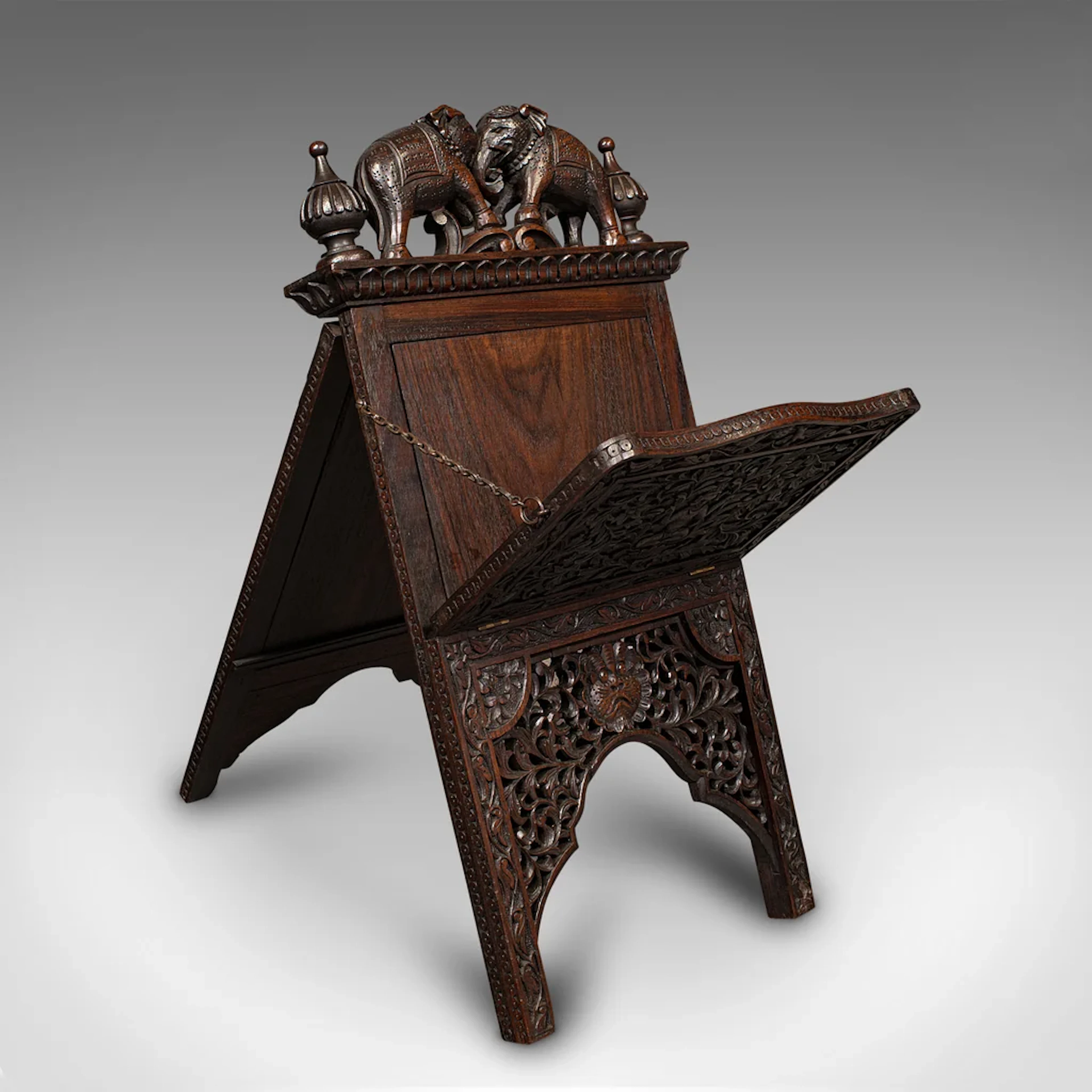 Antique Carved Folio Stand, Burmese, Teak, Gentleman's Newspaper Rack