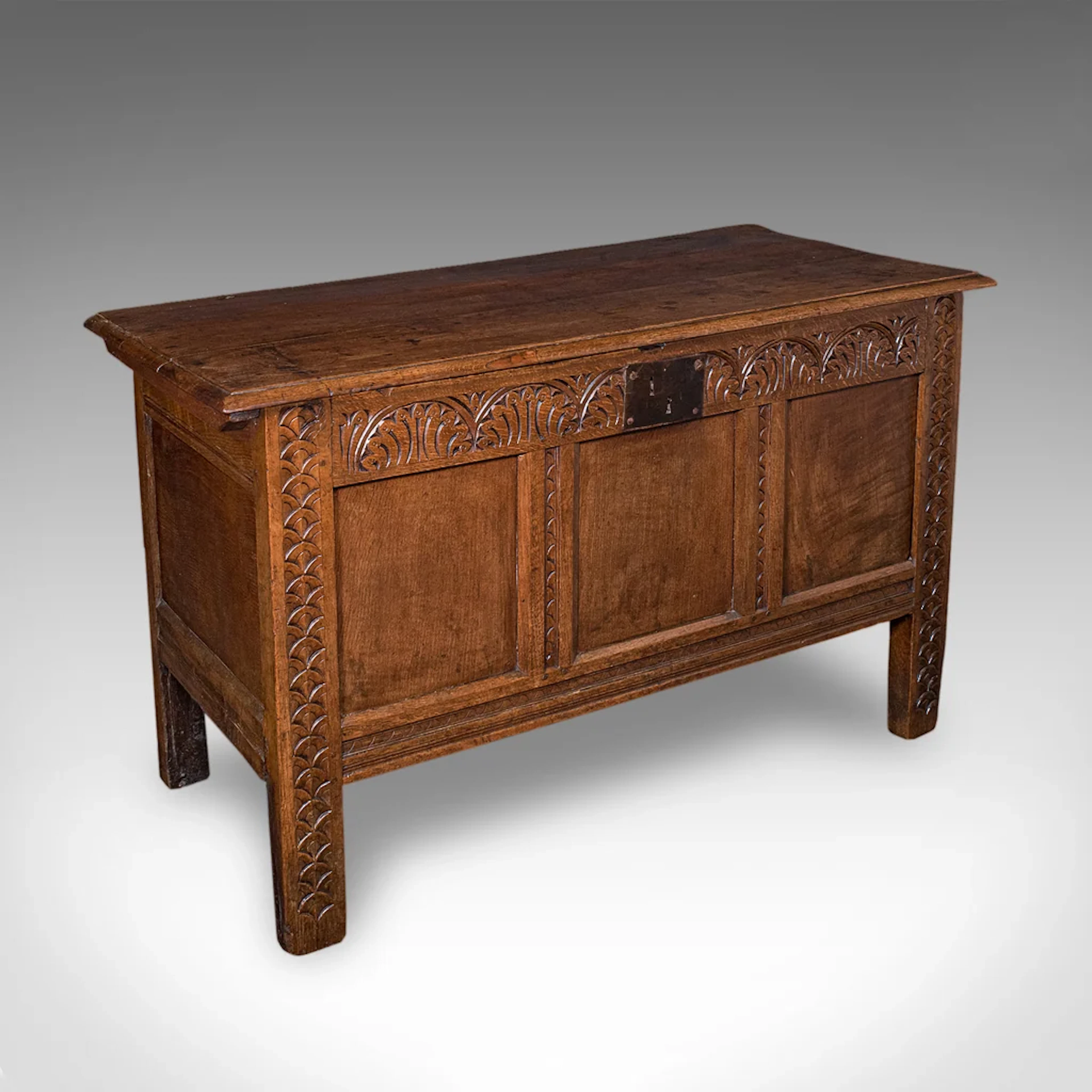 Antique Coffer, English, Oak, Linen Chest, Bay Window Seat, Early