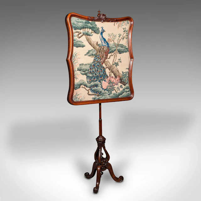 Antique Fireside Pole Screen, English, Walnut, Tapestry, Adjustable, Regency