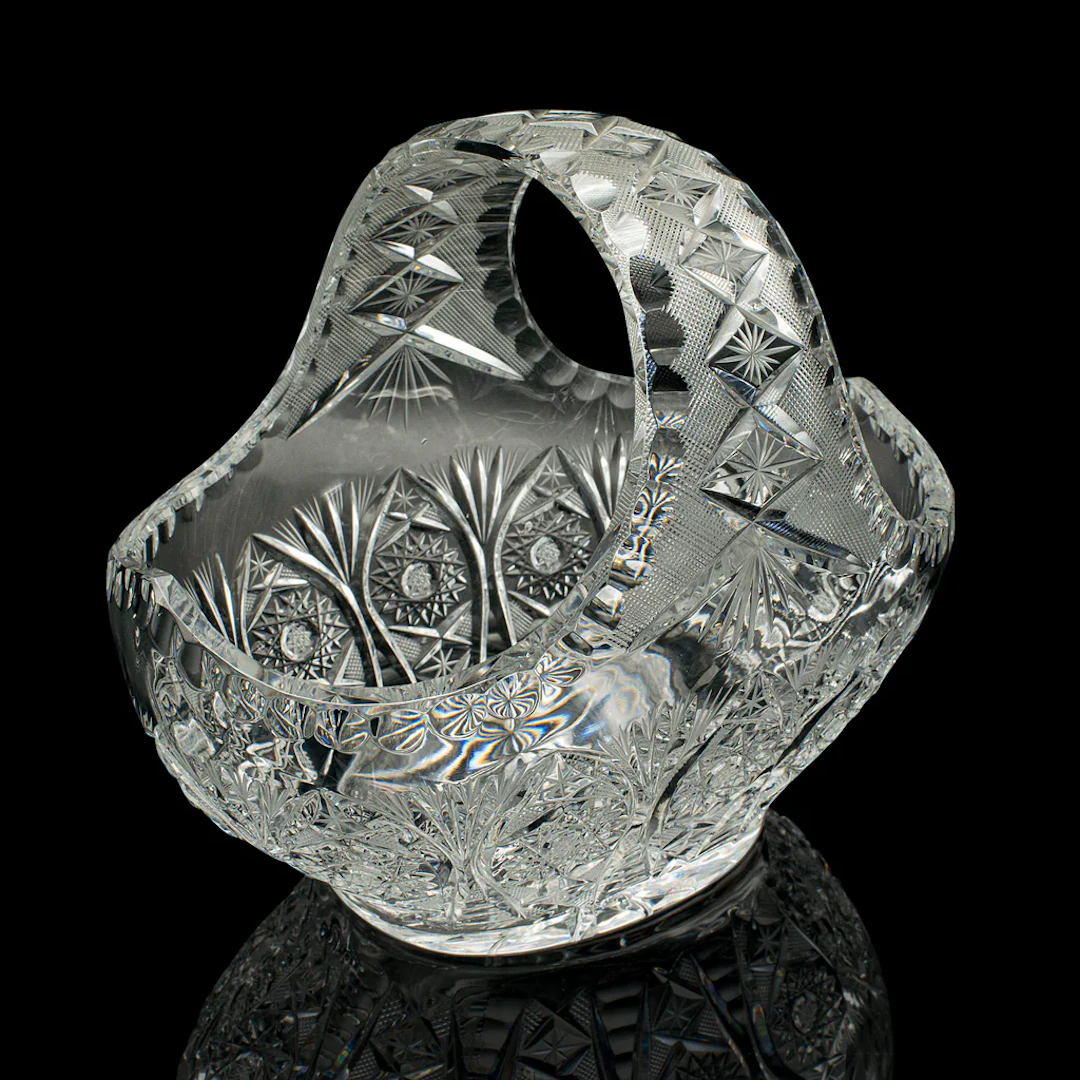 Vintage Crystal Fruit Trug, English, Cut Glass, Decorative Basket, Mid Century