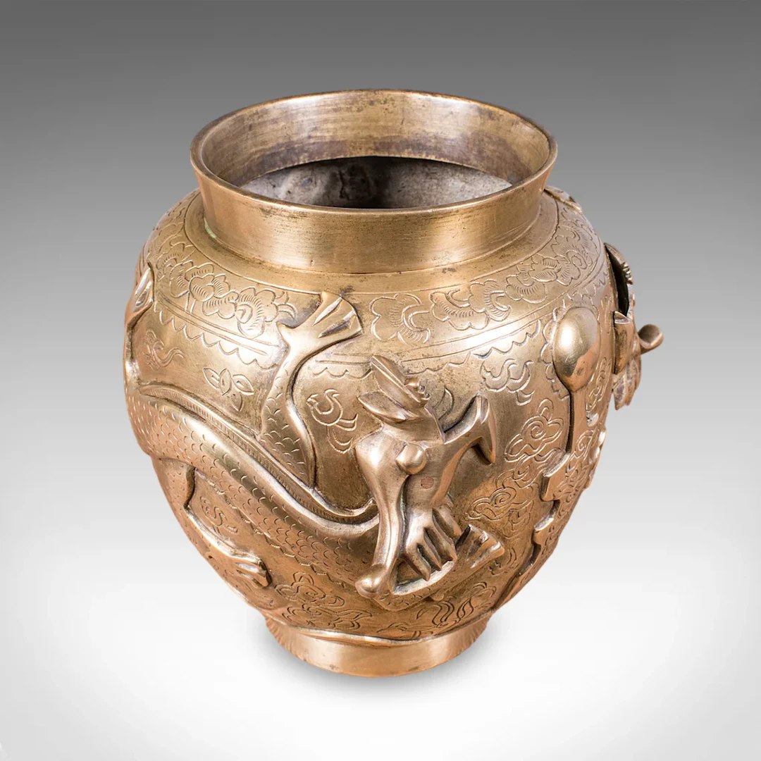 Antique Flower Urn, Oriental, Bronze, Dragon Motif, Posy Vase, Victorian