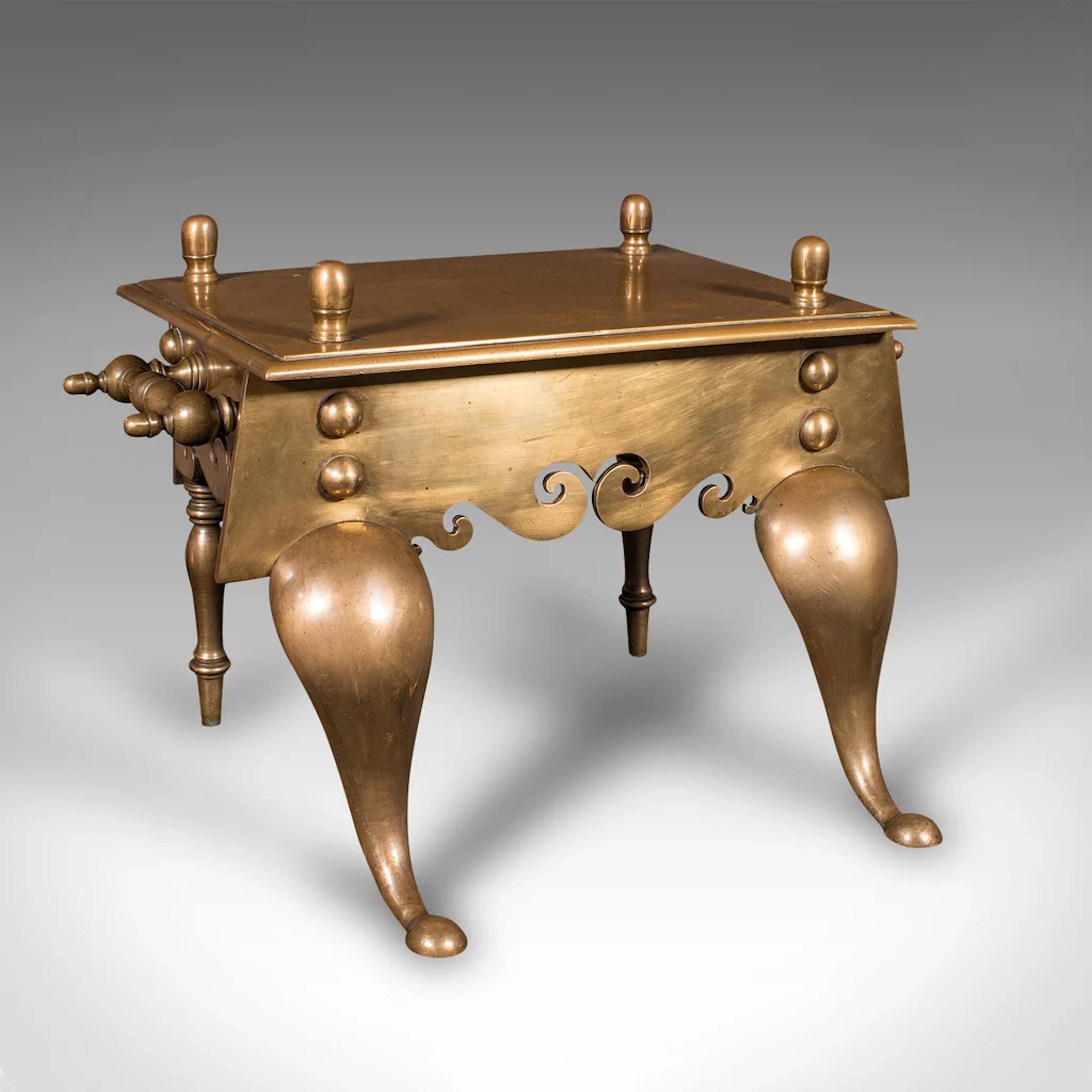 Heavy Antique Footman, English Brass, Inglenook Fireplace Warmer