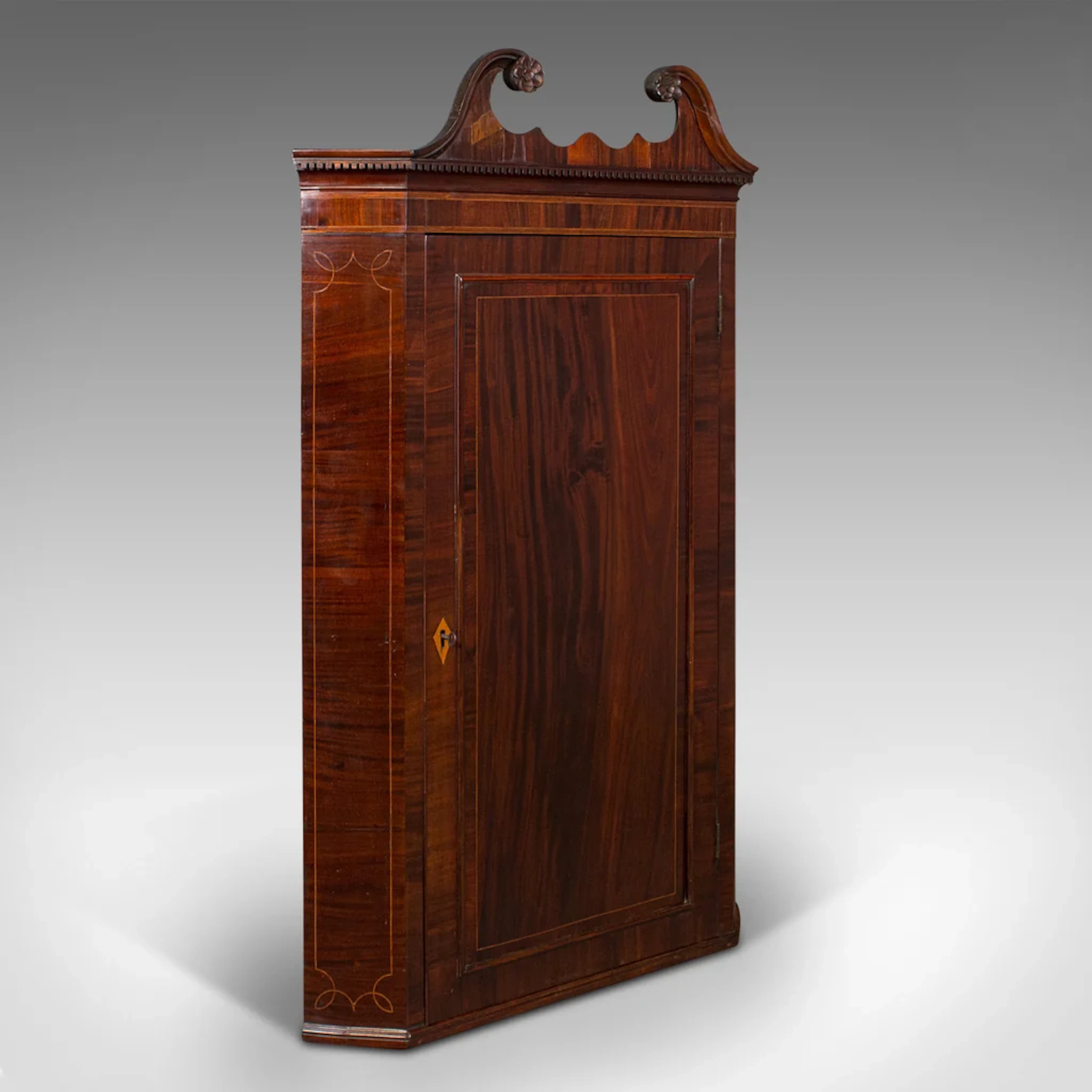 Antique Corner Cabinet, English, Flame Mahogany, Wall Cupboard, Georgian