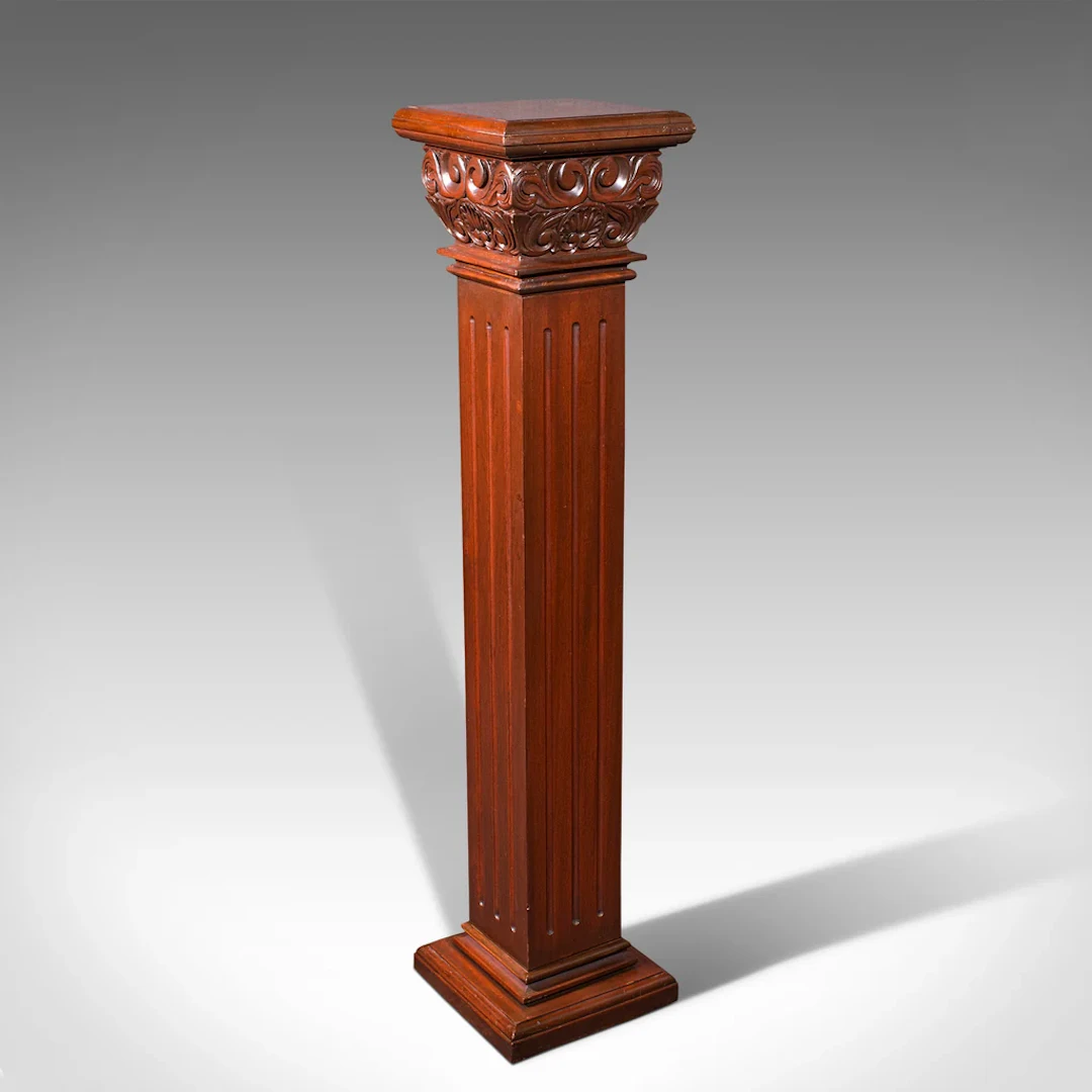 Vintage Torchere Stand, Continental, Walnut, Jardiniere, Display Column, C.1950