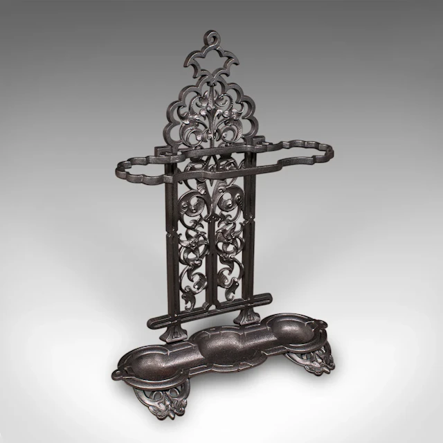 Antique Ornate Stick Stand, English, Umbrella Loop, Victorian, Jacobean Taste