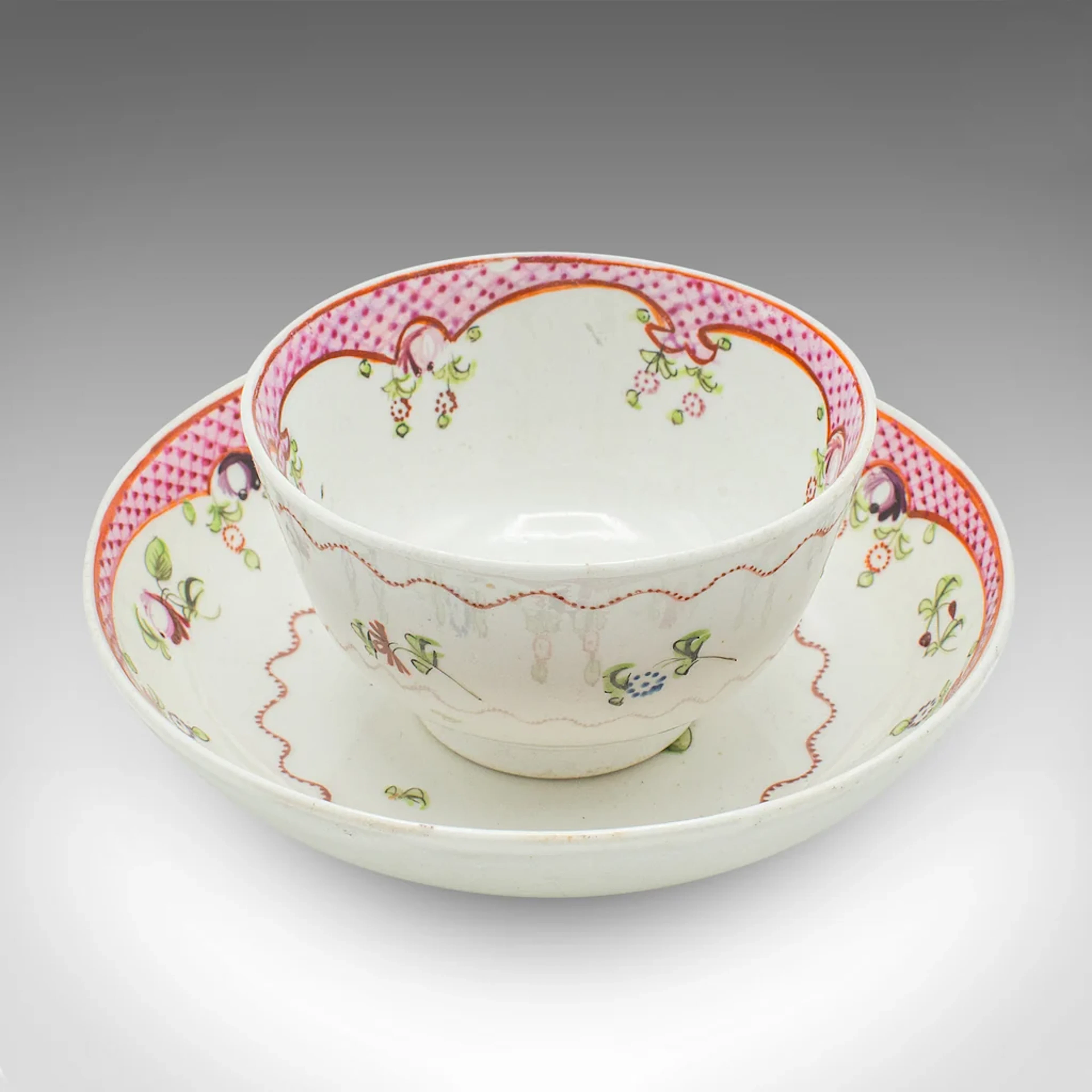 Antique Green Tea Sipping Duo, Japanese, Ceramic, Cup & Saucer, Victorian, 1900