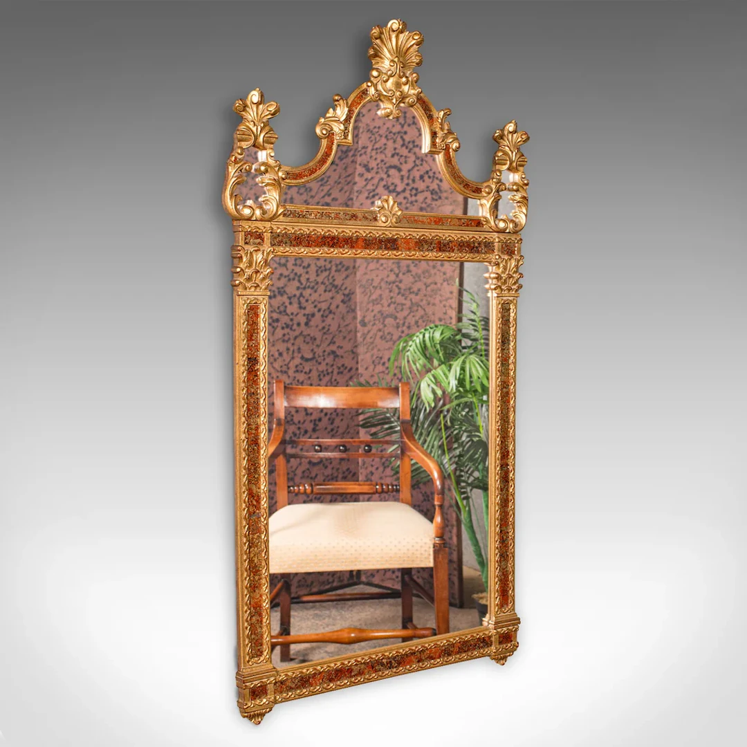 Tall Vintage Hall Mirror, Continental, Gilt Gesso, Glass, Overmantle