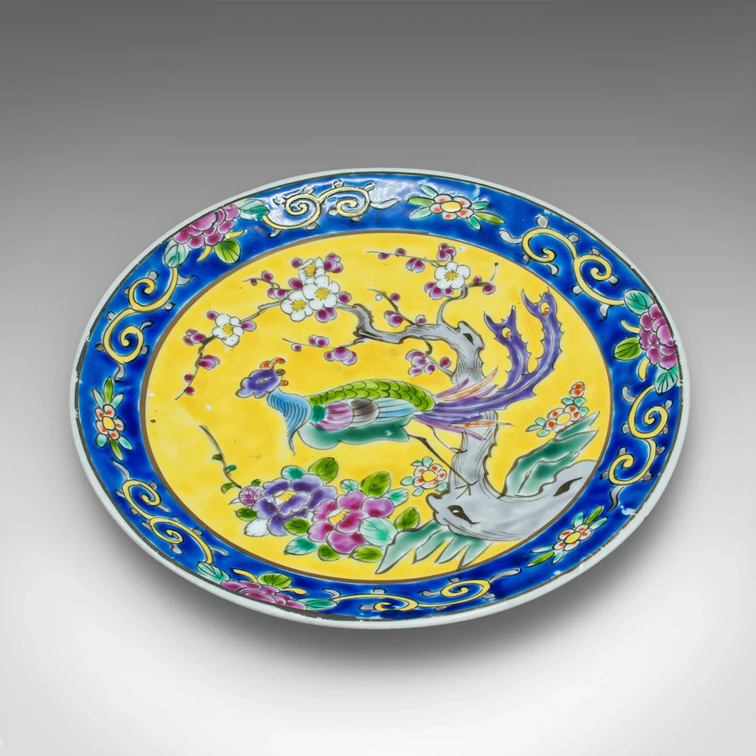 Antique Decorative Plate, Chinese, Display Plate, Famille Jaune, Victorian