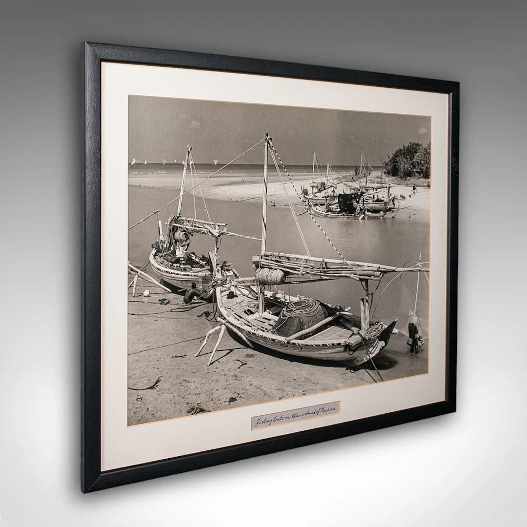 Vintage Photograph, Fishing Boats, Oriental, Monochrome, East Java, Mid Century