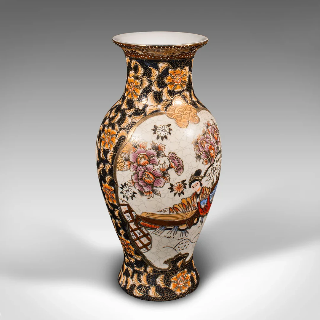 Small Vintage Satsuma Vase, Chinese, Ceramic, Baluster Urn, Oriental
