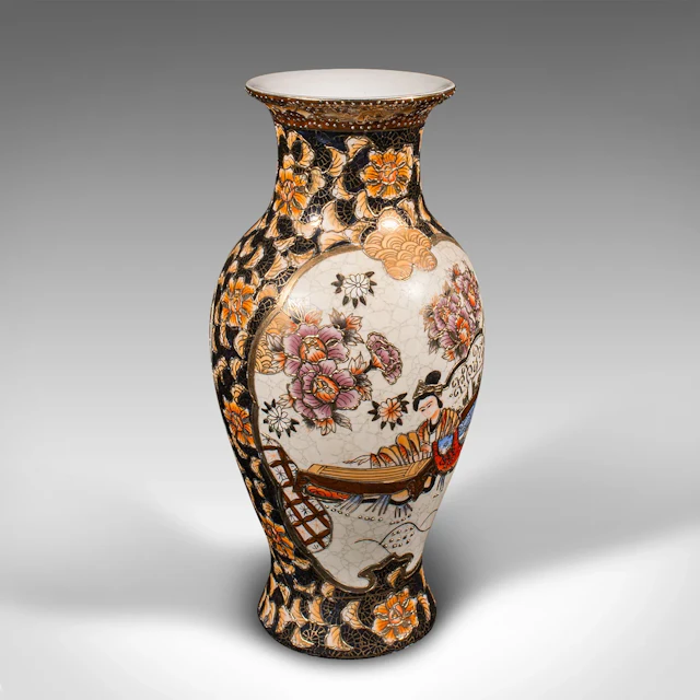 Small Vintage Satsuma Vase, Chinese, Ceramic, Baluster Urn, Oriental