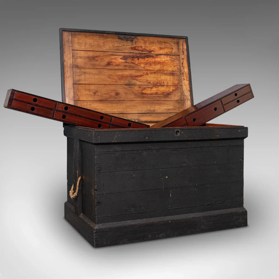 Antique Master Craftsman's Chest, English, Pine, Mahogany, Tool Trunk