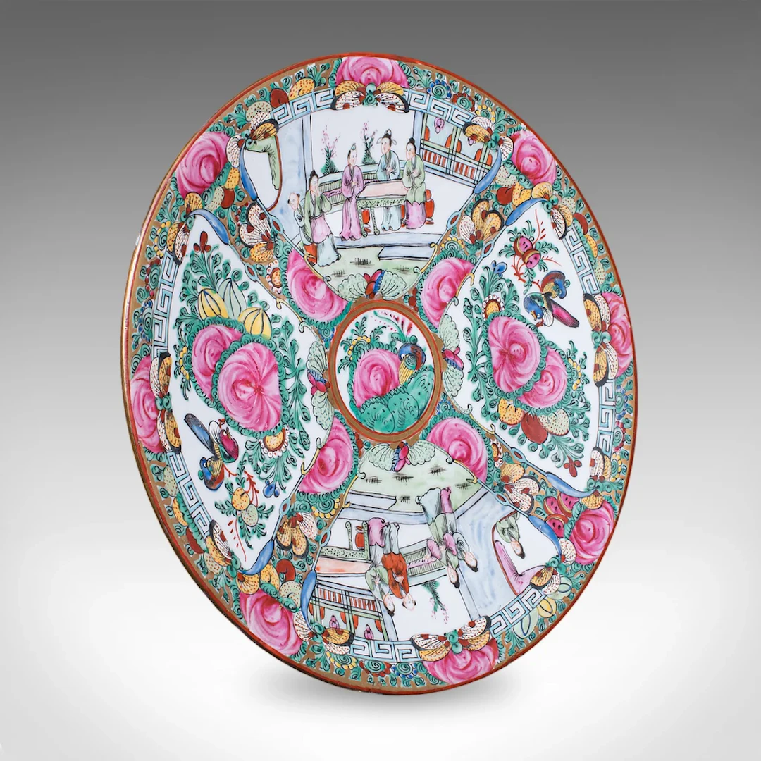 Antique Famille Rose Display Plate, Oriental, Rose Medallion, Charger