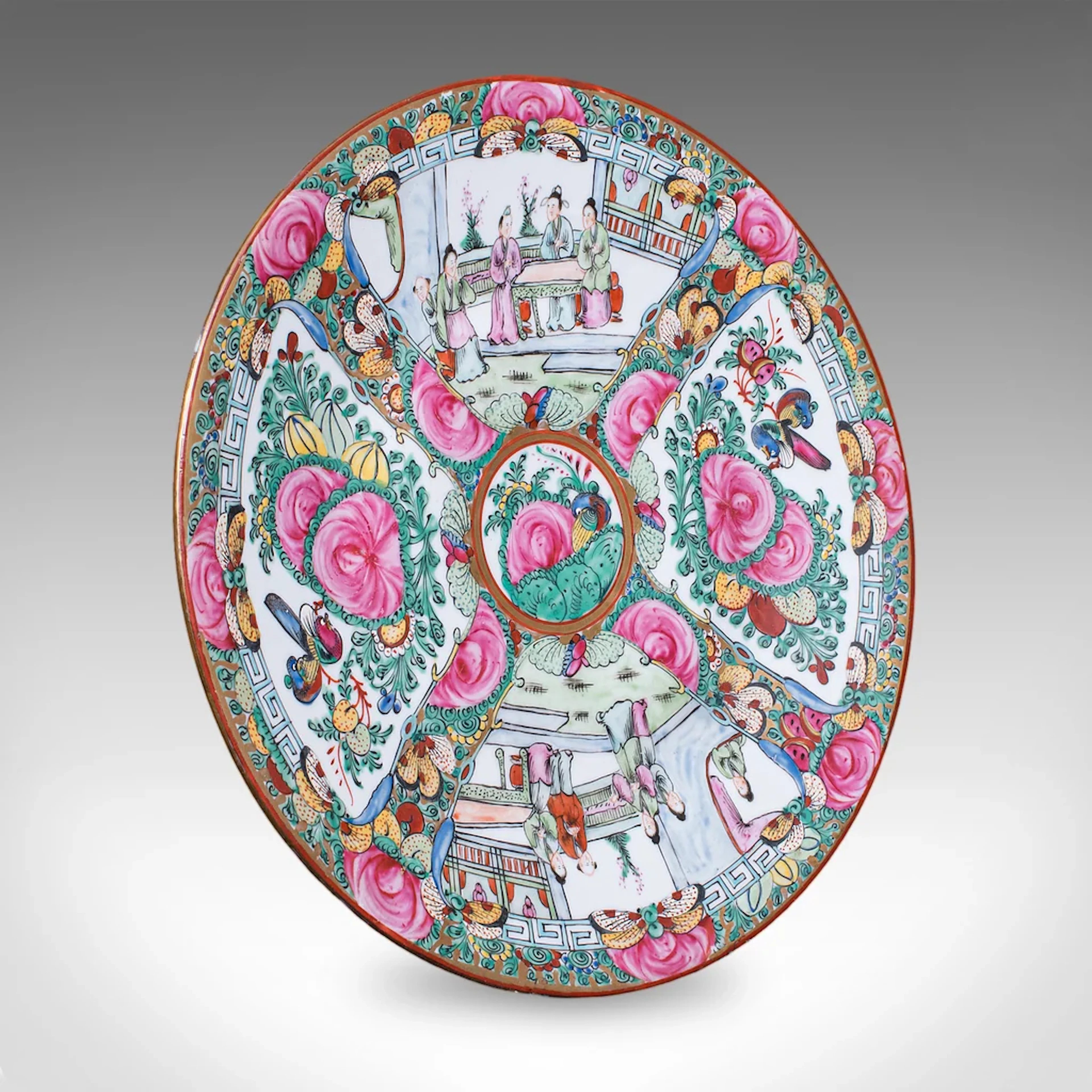 Antique Famille Rose Display Plate, Oriental, Rose Medallion, Charger