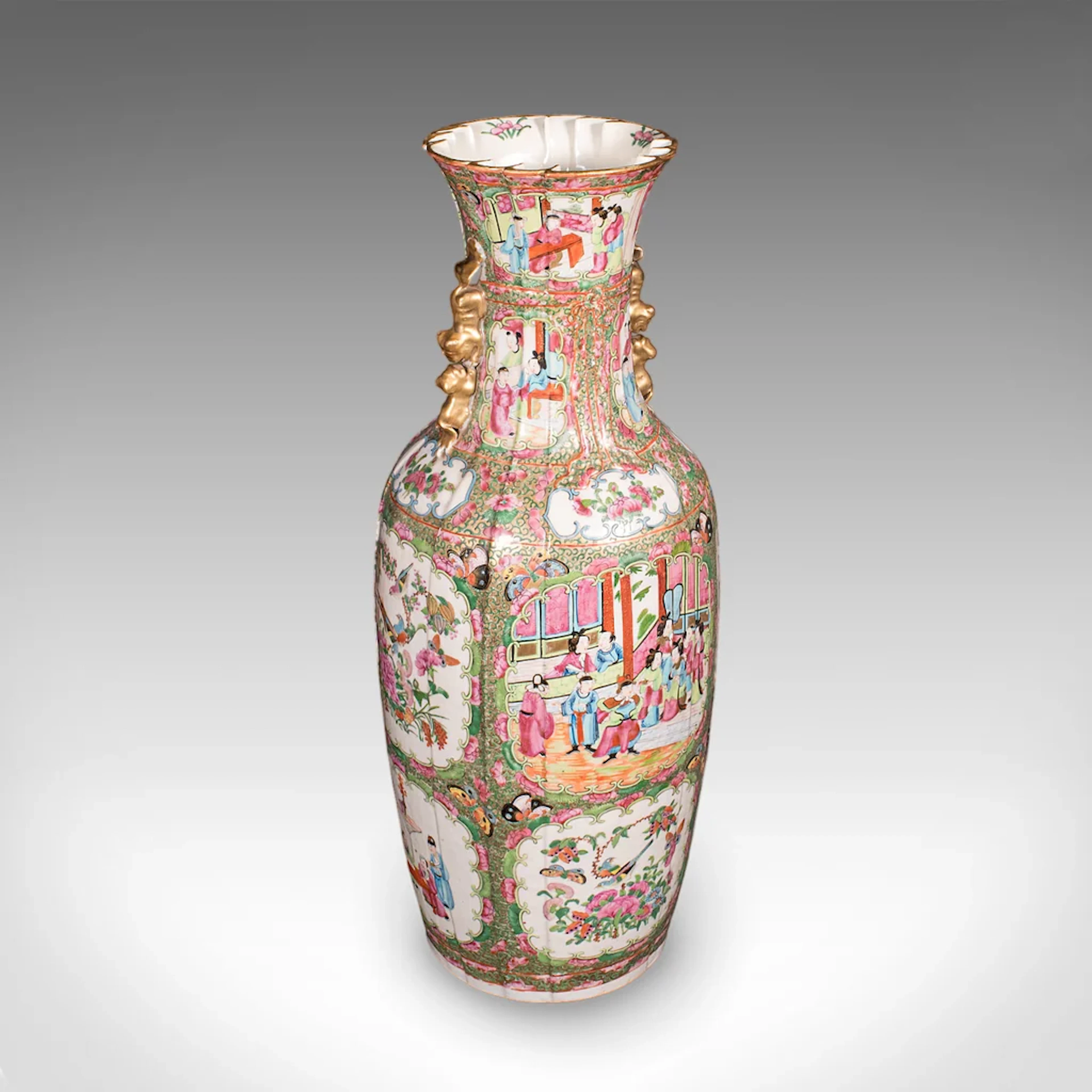 Tall Antique Famille Rose Vase, Chinese, Ceramic, Qing, Centrepiece, Victorian