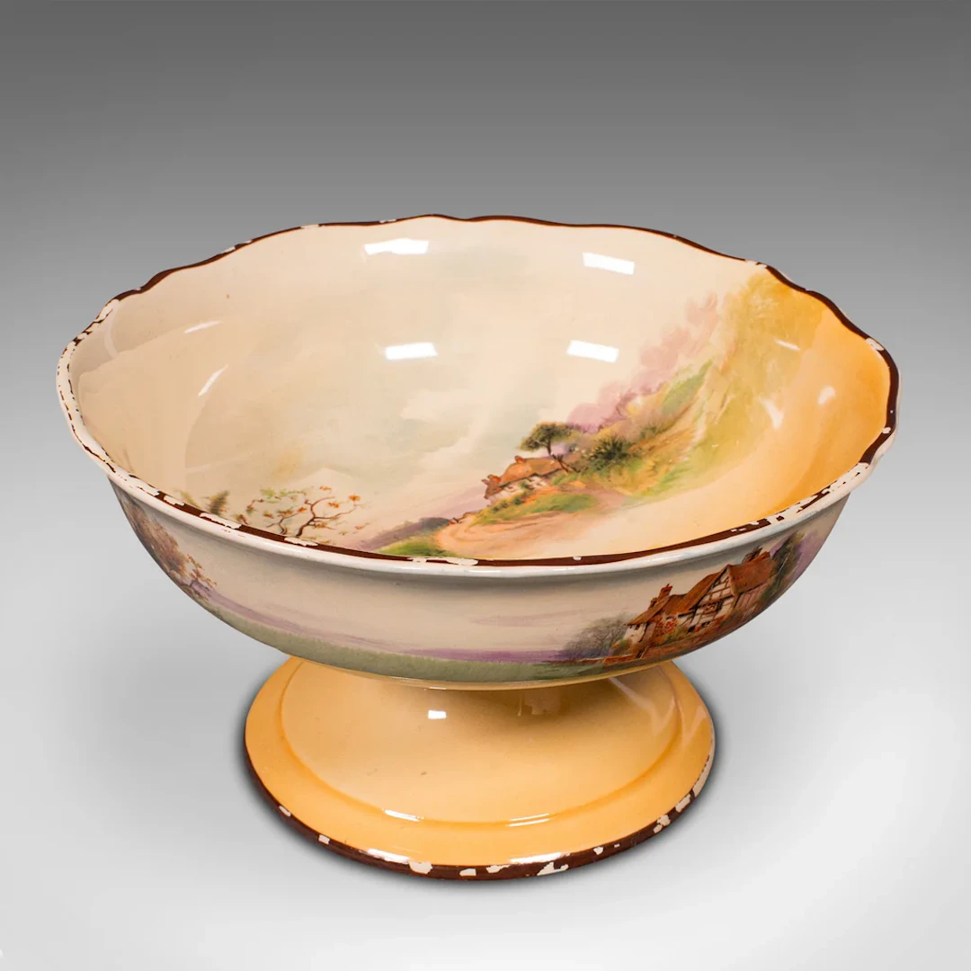 Vintage Decorative Footed Bowl, English, Ceramic, Serving Dish, Fruitbowl, 1930