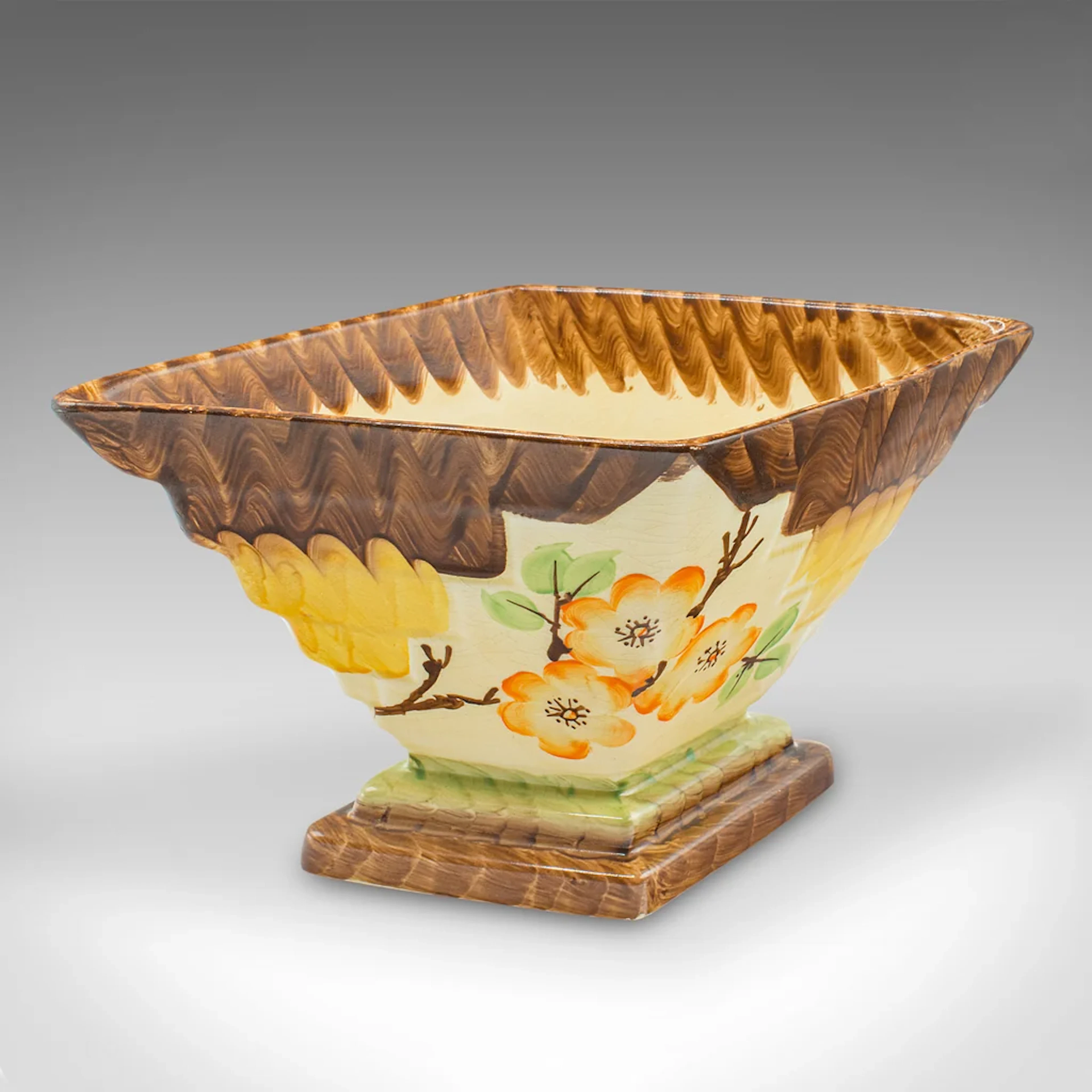 Vintage Art Deco Flower Vase, English Handpainted Ceramic, Diamond