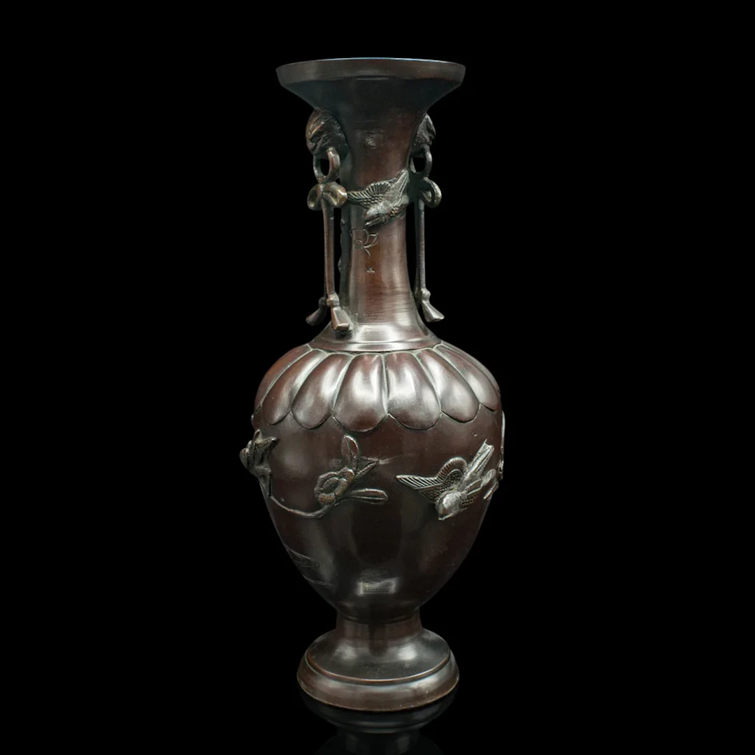 Antique Decorative Stem Vase, Japanese, Bronze, Meiji Urn, Victorian