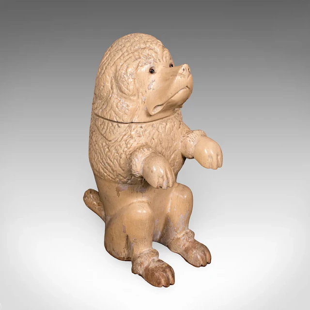 Antique Poodle Tobacco Jar, English, Fruitwood, Dog, Treen, Figural, Edwardian