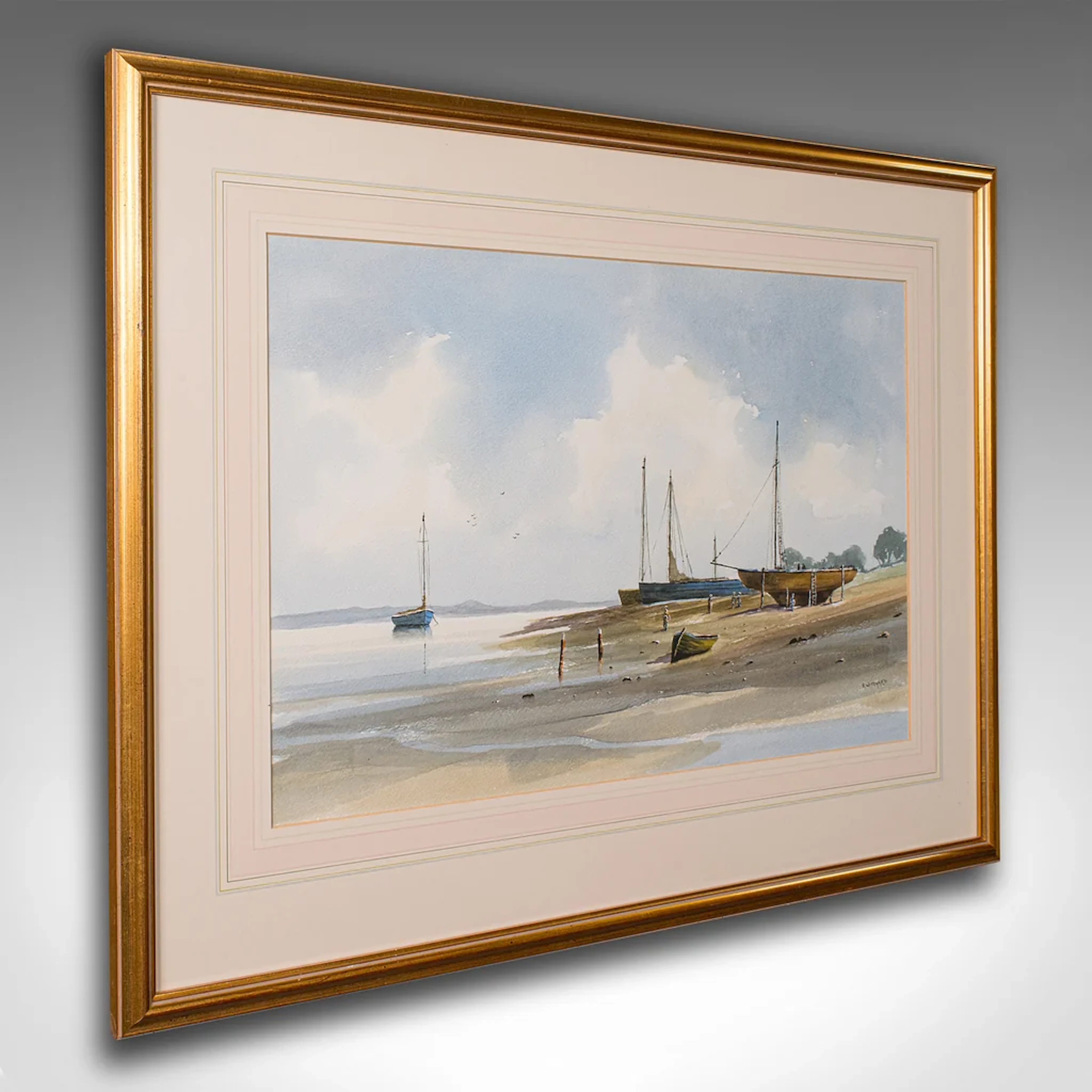 Large Vintage Coastal Watercolour, Welsh, Framed Painting, Landscape