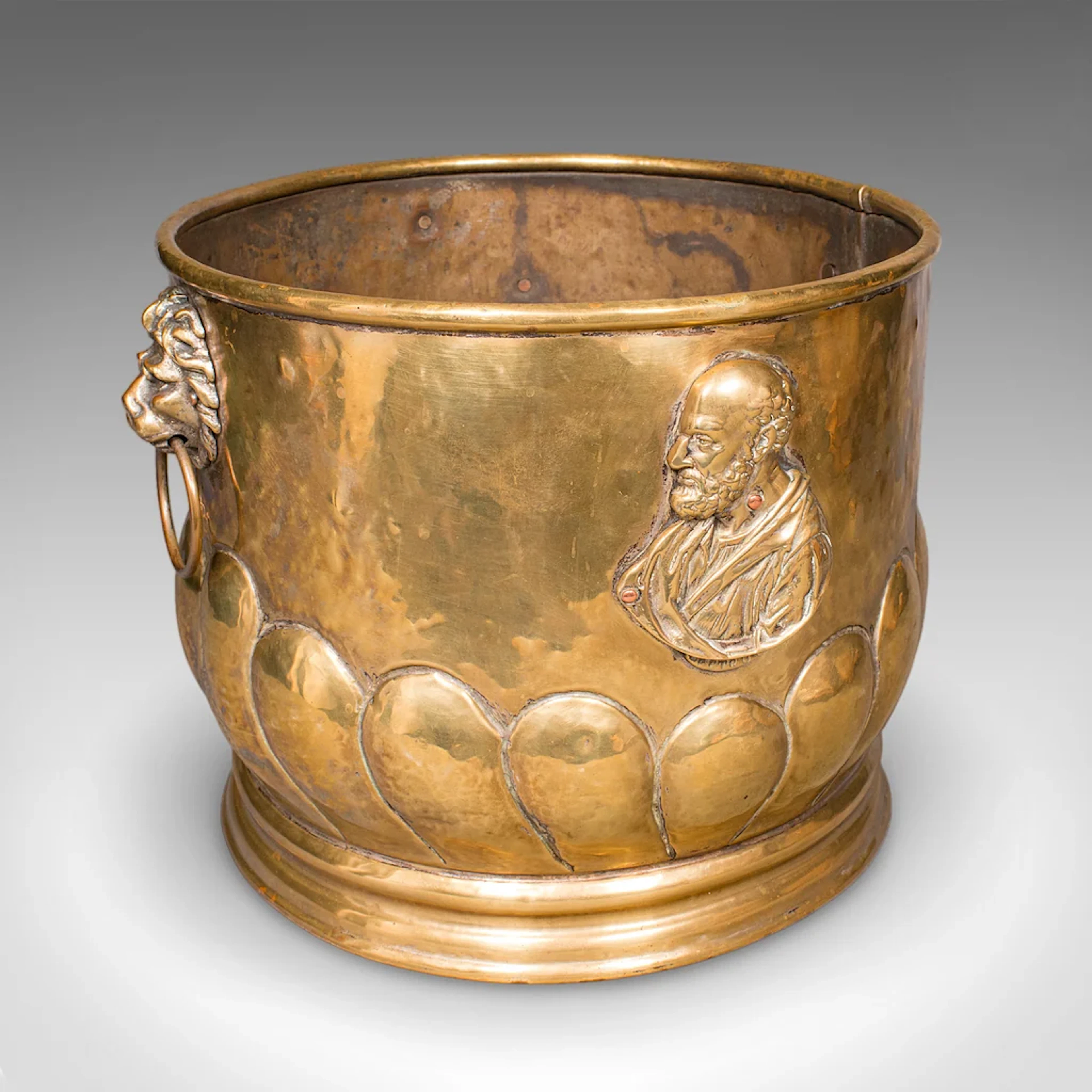 Antique Coal Bucket, French, Brass, Fireside Fuel Basket, Art Nouveau