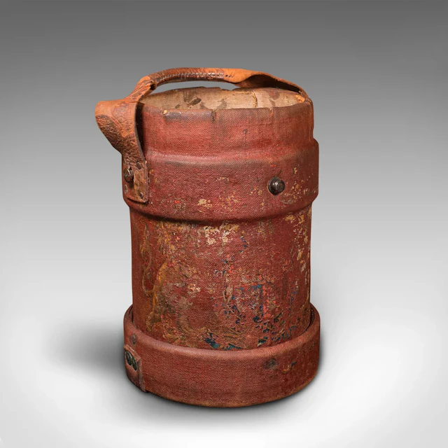 Antique Decorative Bucket, English, Canvas, Leather, Log Bin, Storage