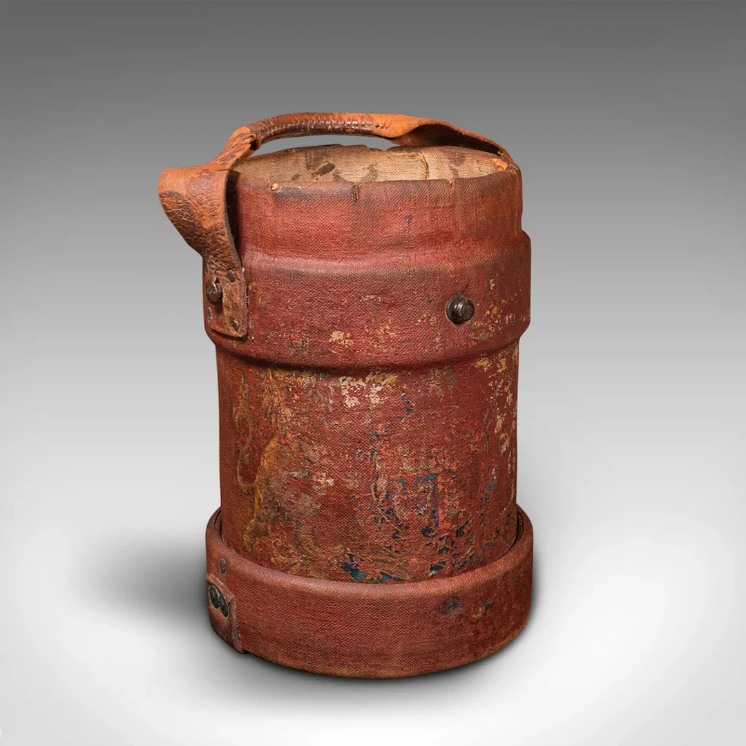 Antique Decorative Bucket, English, Canvas, Leather, Log Bin, Storage