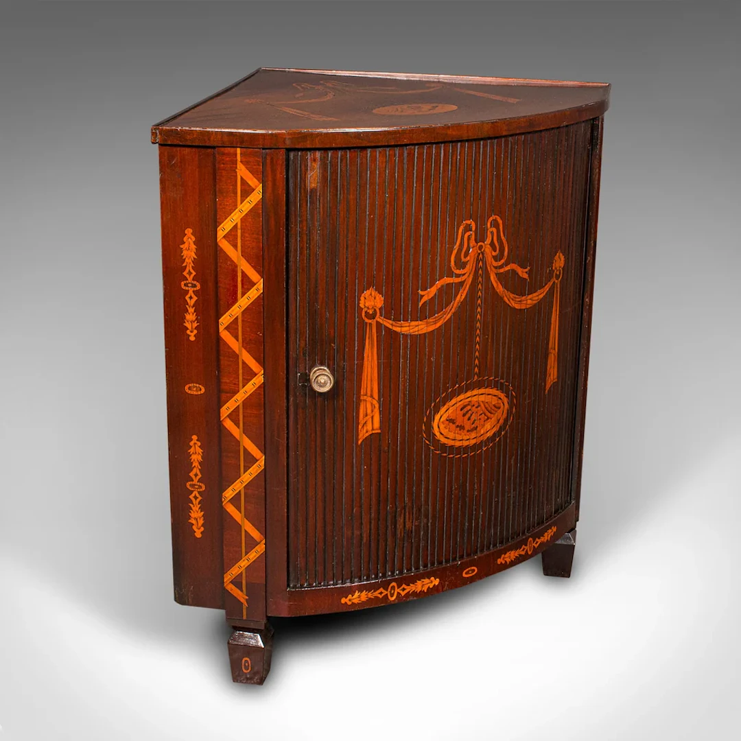 Antique Tambour Corner Cabinet, Dutch, Walnut, Cupboard, Georgian, Circa 1800