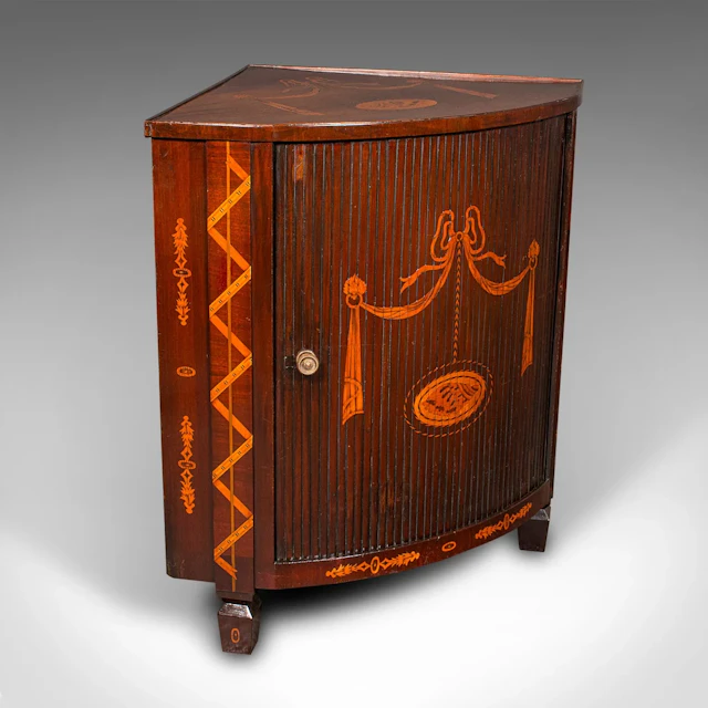 Antique Tambour Corner Cabinet, Dutch, Walnut, Cupboard, Georgian, Circa 1800
