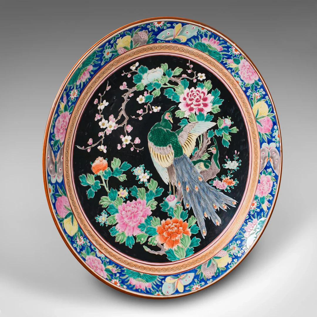 Large Vintage Decorative Charger, Japanese, Serving Plate, Wall Mount, Art Deco