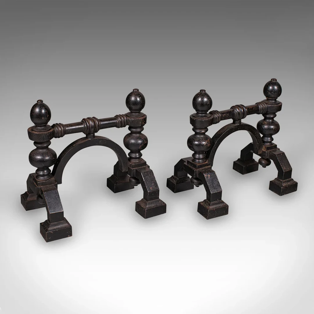 Pair of Antique Fireside Tool Rests, English, Cast Iron, Hearth Stand