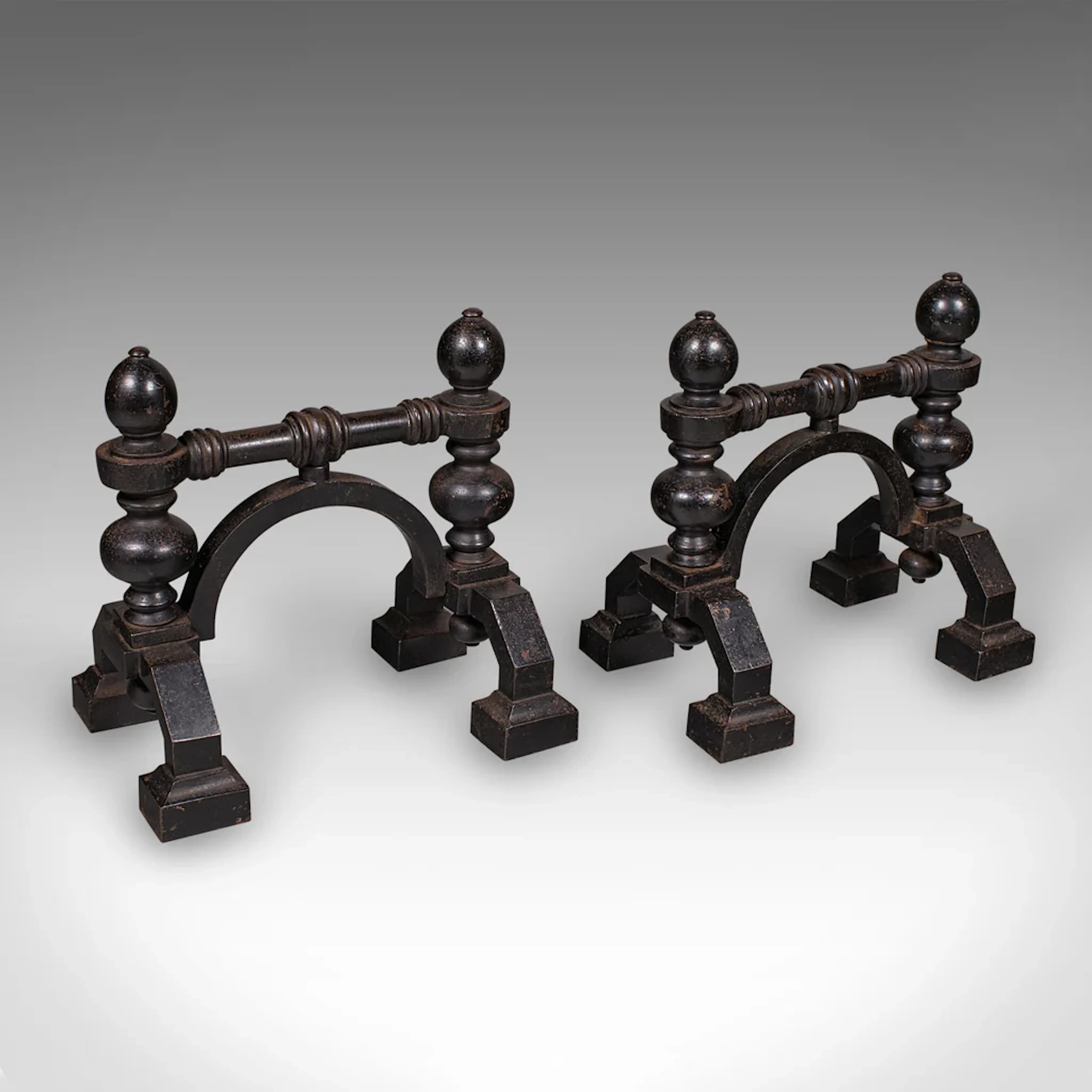 Pair of Antique Fireside Tool Rests, English, Cast Iron, Hearth Stand