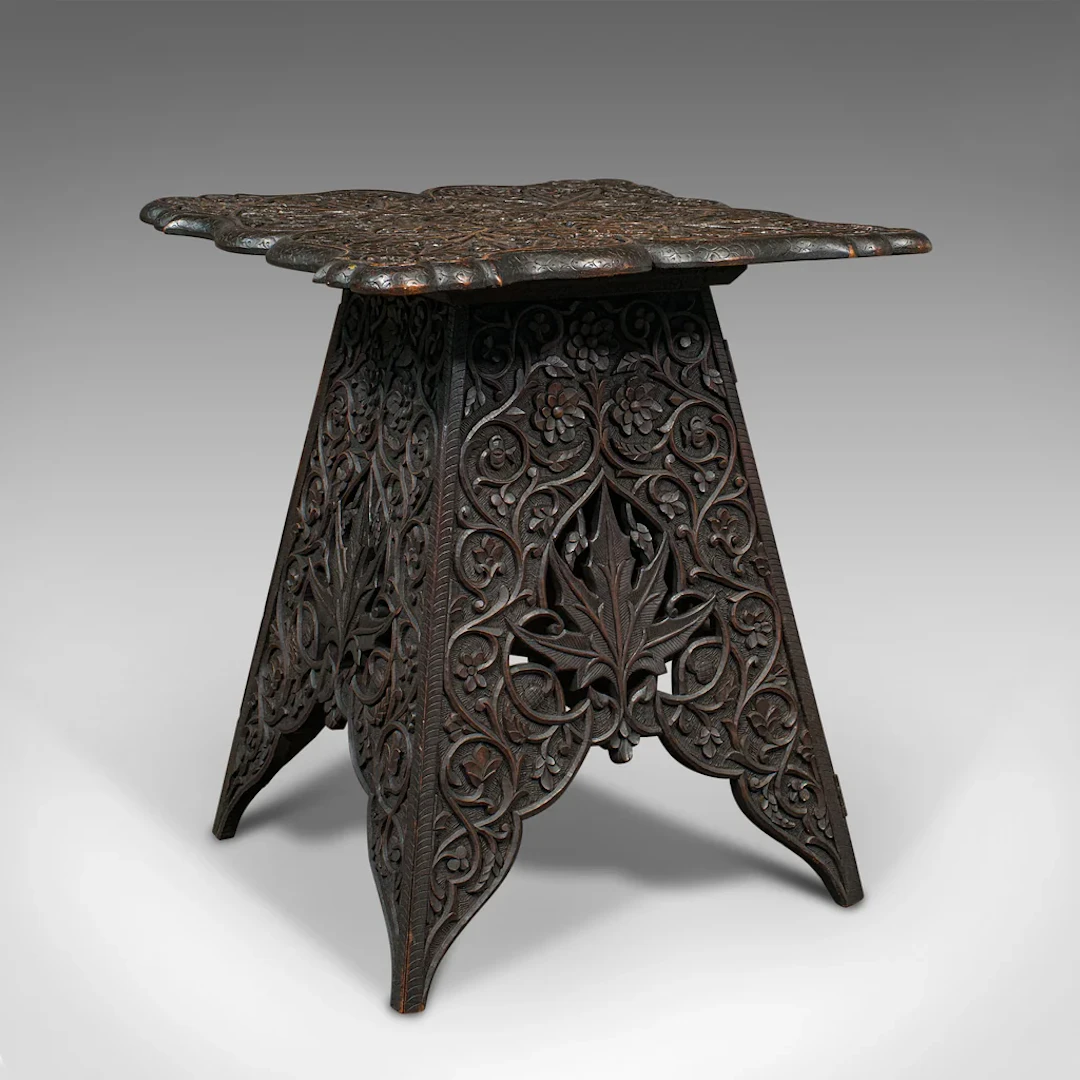 Antique Tea Table, Middle Eastern, Side, Wine, Lamp Stand, Victorian