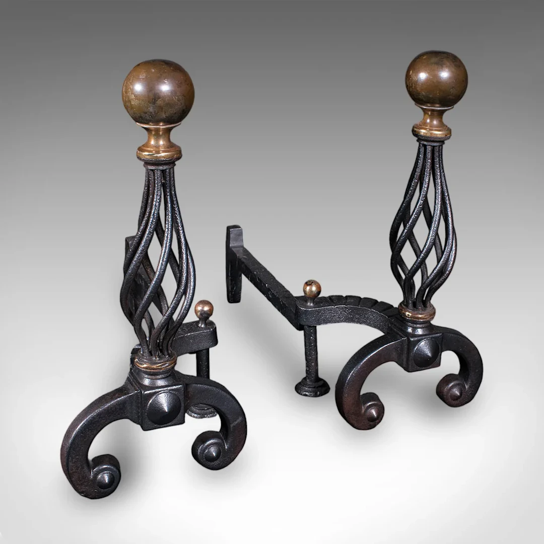 Large Pair of Antique Fire Dogs, English, Andirons, Aesthetic Period, Victorian