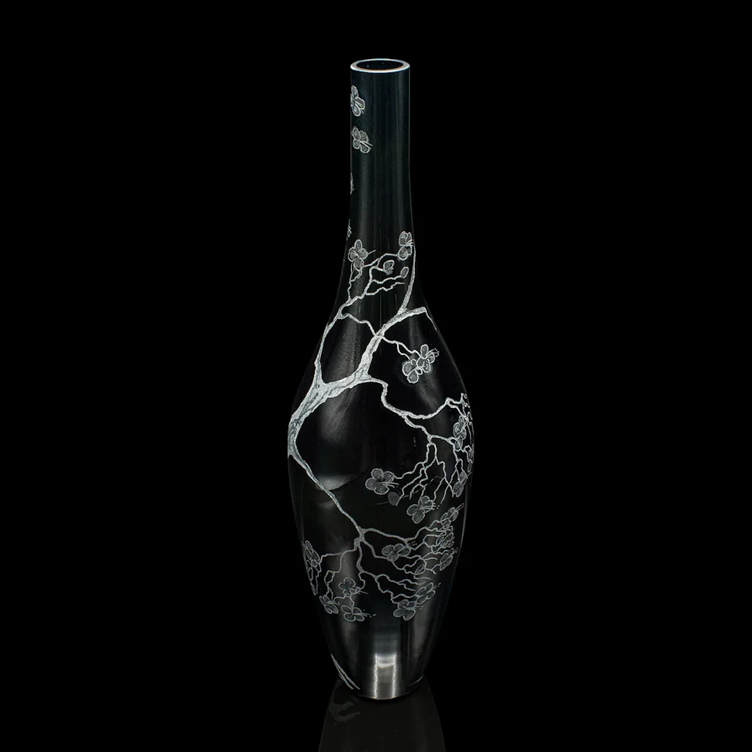 Tall Vintage Stem Vase, Oriental, Art Glass, Flower Sleeve, Japanese
