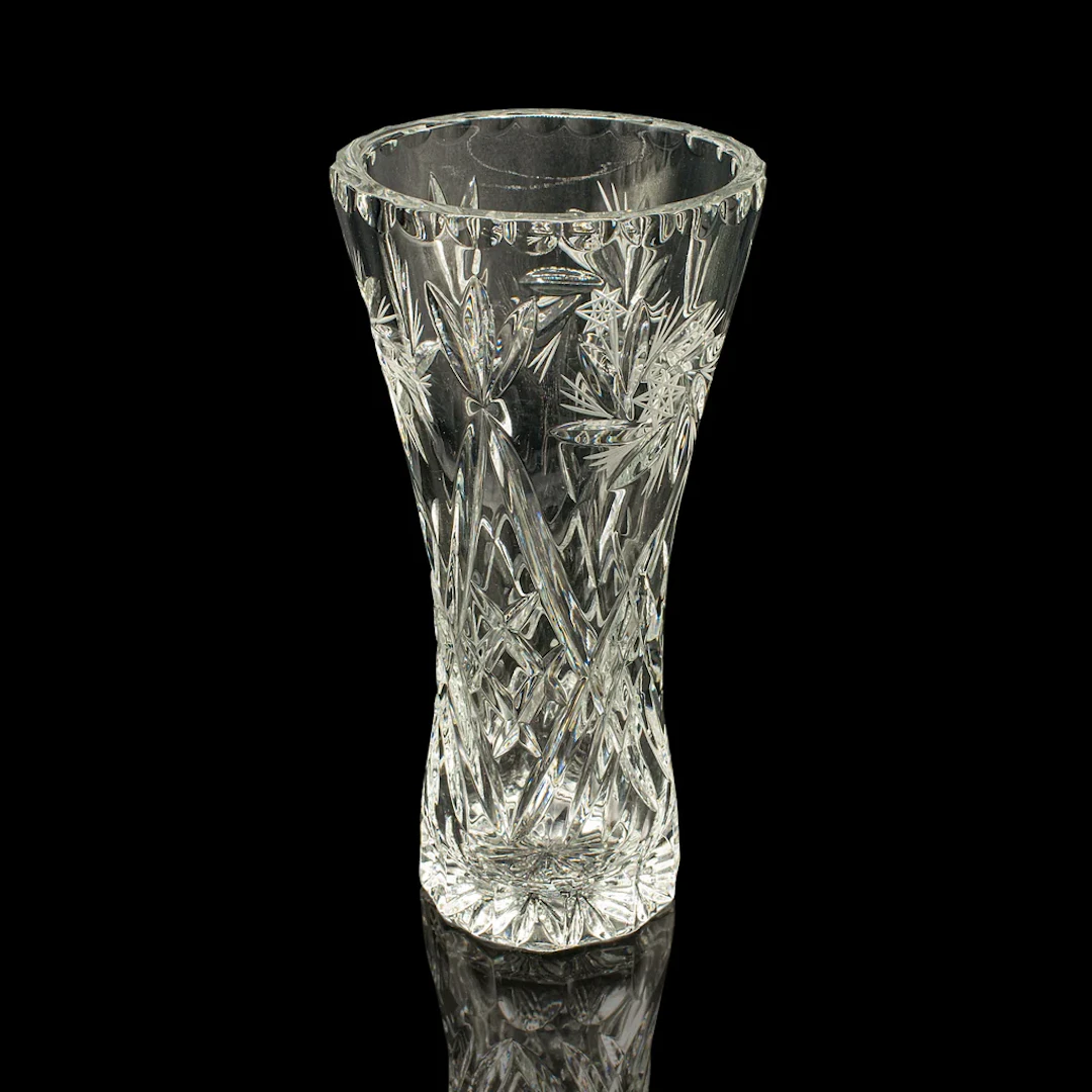 Vintage Crystal Flower Vase, English, Cut Glass, Bouquet, Sleeve, Circa 1940